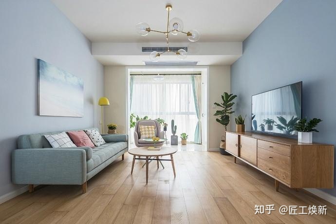 90㎡清爽北歐風，淺藍空間，最喜歡半開放式廚房設(shè)計